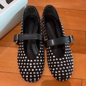 SCHUTZ Black and Silver Studded Flats